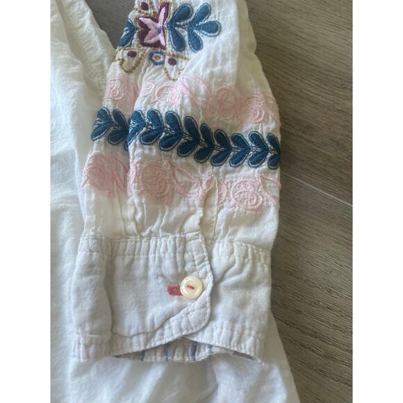 Johnny Was Floral Embroidered Beige Cotton Blouse Tunic 3J Workshop Medium Flaw - Picture 5 of 9